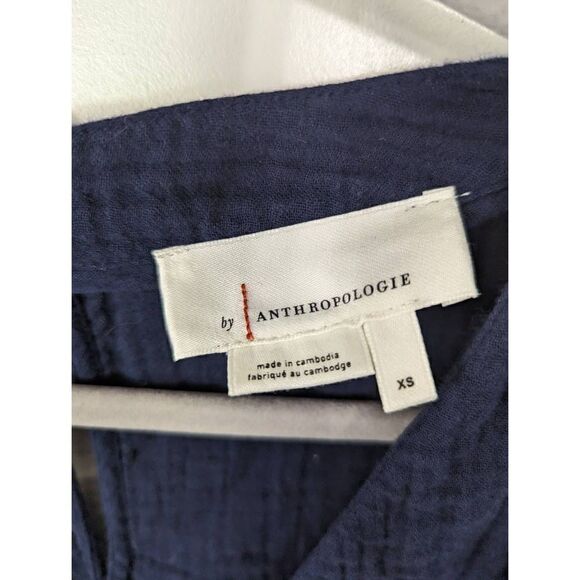 Anthropologie Celia Gauzy Romper Women's size XS navy blue faux wrap drawstring - Picture 7 of 13